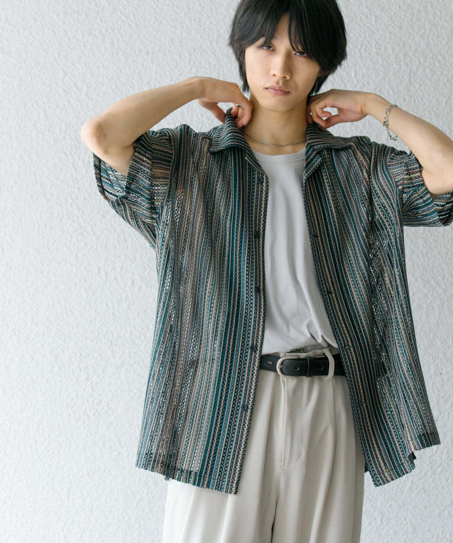 SENSE OF PLACE by URBAN RESEARCH「『ユニセックス』『洗濯可』アソートレースオープンカラーシャツ(5分袖)」|シャツ・ブラウス|