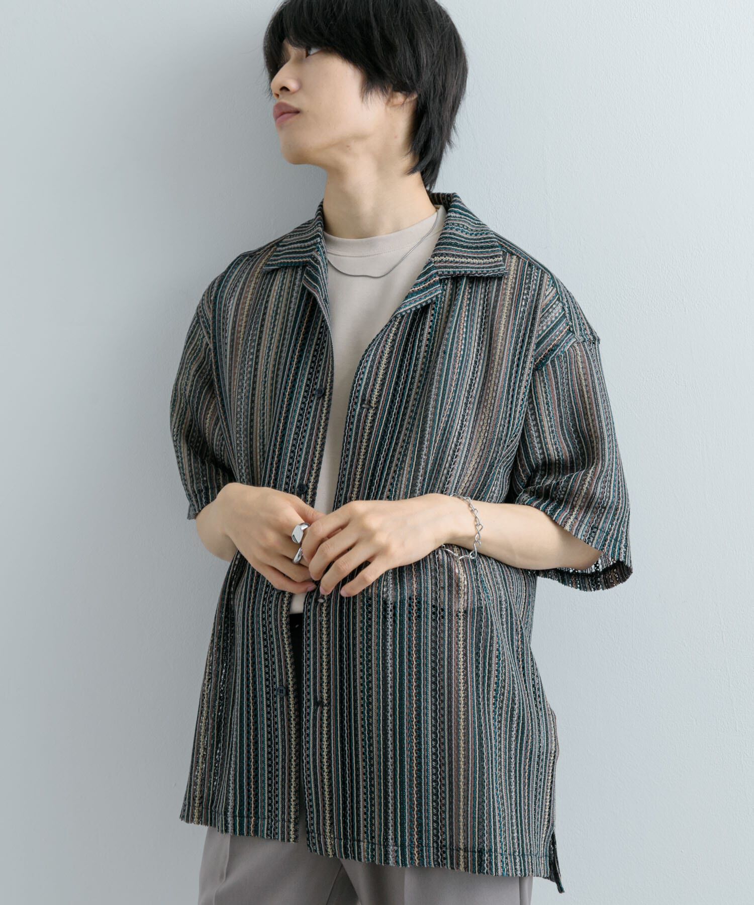 SENSE OF PLACE by URBAN RESEARCH「『ユニセックス』『洗濯可』アソートレースオープンカラーシャツ(5分袖)」|シャツ・ブラウス|