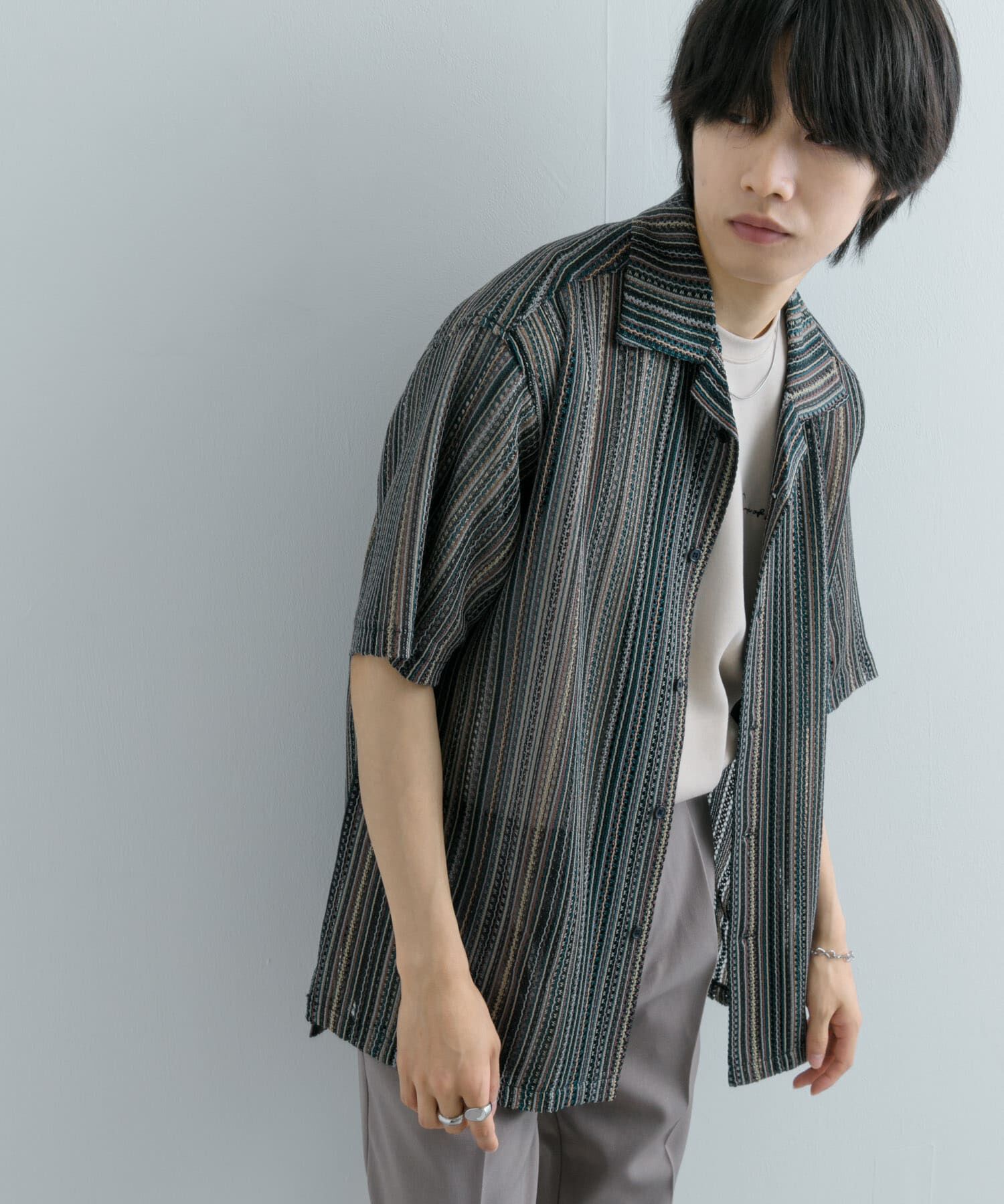 SENSE OF PLACE by URBAN RESEARCH「『ユニセックス』『洗濯可』アソートレースオープンカラーシャツ(5分袖)」|シャツ・ブラウス|