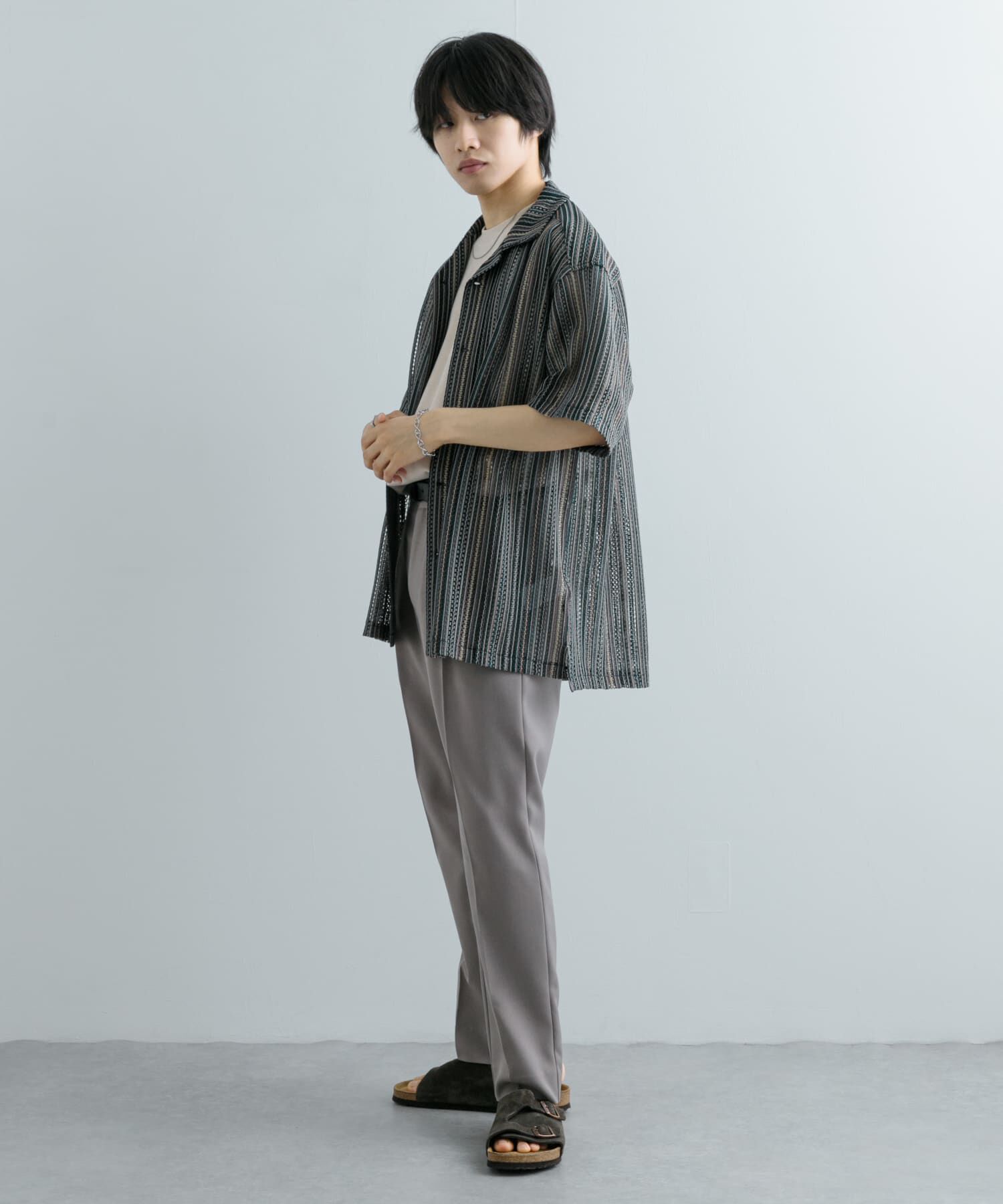 SENSE OF PLACE by URBAN RESEARCH「『ユニセックス』『洗濯可』アソートレースオープンカラーシャツ(5分袖)」|シャツ・ブラウス|