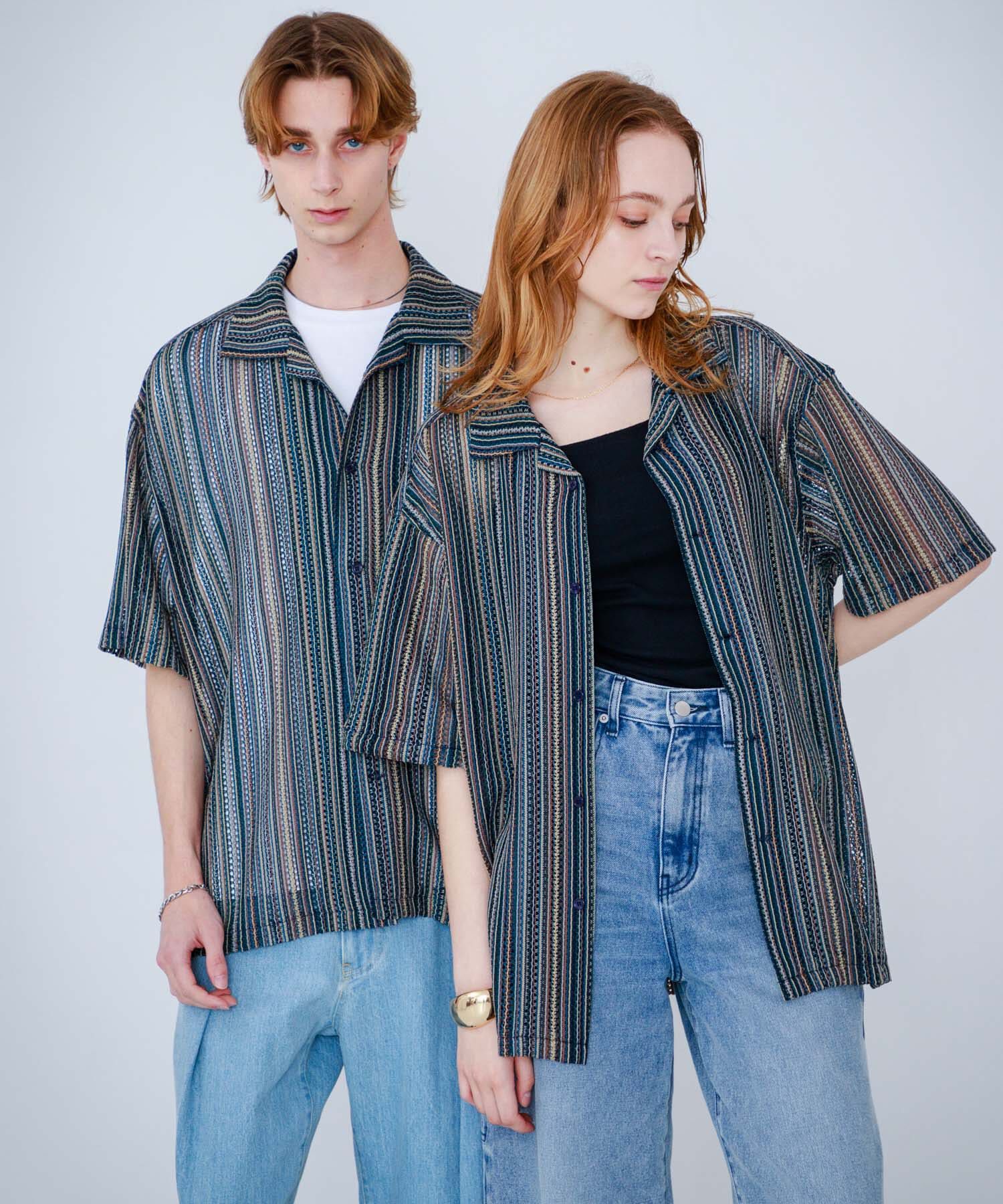 SENSE OF PLACE by URBAN RESEARCH「『ユニセックス』『洗濯可』アソートレースオープンカラーシャツ(5分袖)」|シャツ・ブラウス|