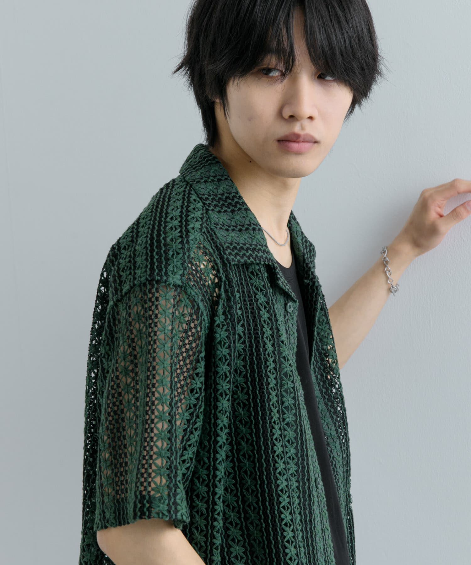 SENSE OF PLACE by URBAN RESEARCH「『ユニセックス』『洗濯可』アソートレースオープンカラーシャツ(5分袖)」|シャツ・ブラウス|