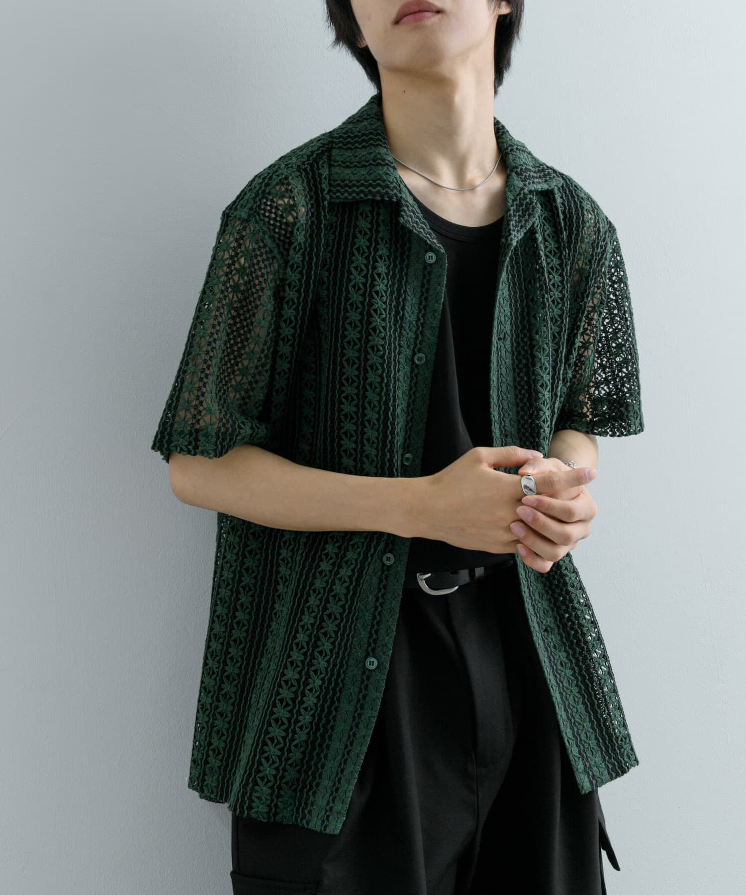 SENSE OF PLACE by URBAN RESEARCH「『ユニセックス』『洗濯可』アソートレースオープンカラーシャツ(5分袖)」|シャツ・ブラウス|