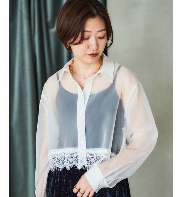 le.coeur blanc「《手洗い可能》MAISON MAVERICK レースクロップドブラウス」|シャツ・ブラウス|ホワイト