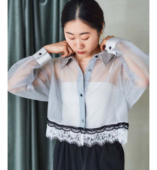 le.coeur blanc「《手洗い可能》MAISON MAVERICK レースクロップドブラウス」|シャツ・ブラウス|