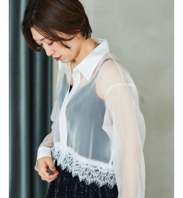 le.coeur blanc「《手洗い可能》MAISON MAVERICK レースクロップドブラウス」|シャツ・ブラウス|