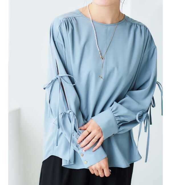 le.coeur blanc「ボリュームスリーブリボンブラウス」|シャツ・ブラウス|サックス