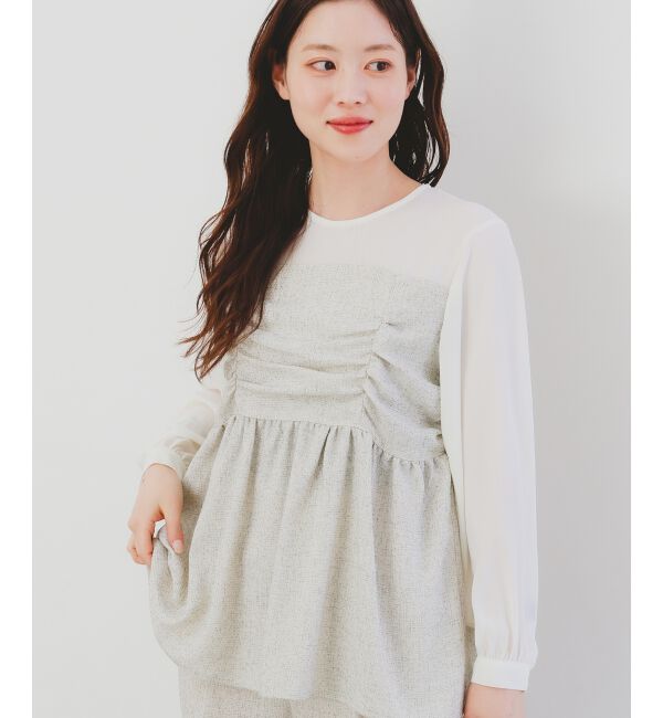 le.coeur blanc「ツィードドッキングノーカラーブラウス」|シャツ・ブラウス|