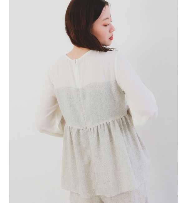 le.coeur blanc「ツィードドッキングノーカラーブラウス」|シャツ・ブラウス|