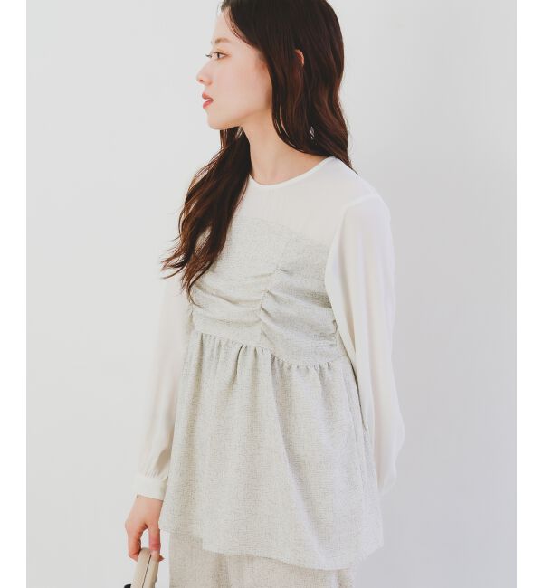 le.coeur blanc「ツィードドッキングノーカラーブラウス」|シャツ・ブラウス|