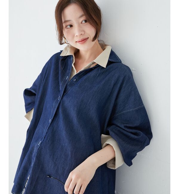 le.coeur blanc「《WEB限定アイテム》バックデザインオーバーデニムシャツ」|シャツ・ブラウス|ネイビー