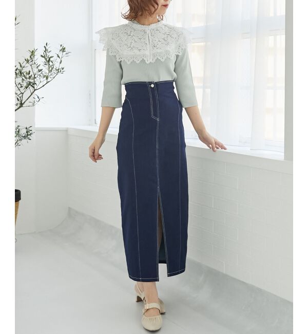 MAJESTICLEGON「レースカラーハーフスリーブニット」|ニット・セーター|