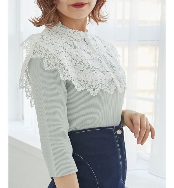 MAJESTICLEGON「レースカラーハーフスリーブニット」|ニット・セーター|