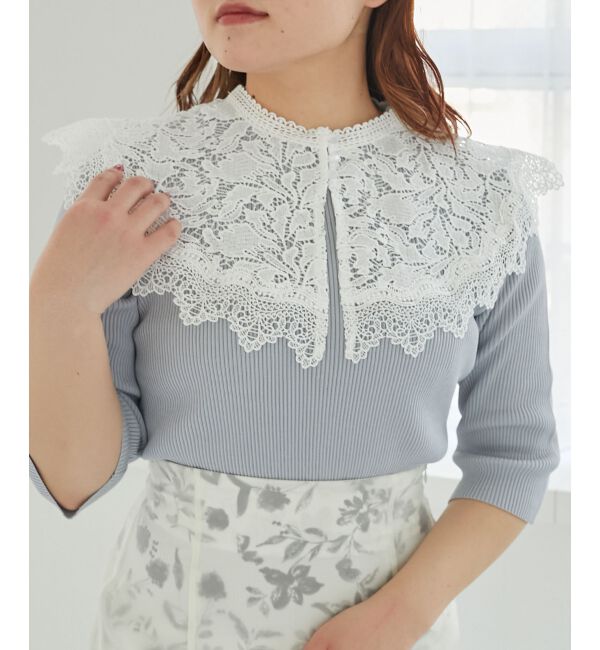 MAJESTICLEGON「レースカラーハーフスリーブニット」|ニット・セーター|