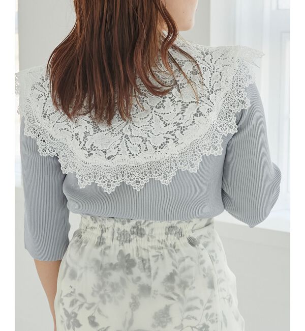 MAJESTICLEGON「レースカラーハーフスリーブニット」|ニット・セーター|