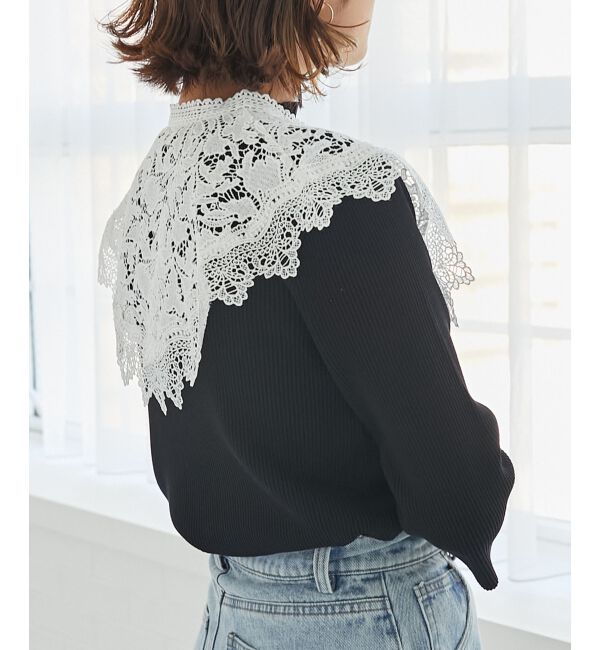 MAJESTICLEGON「レースカラーハーフスリーブニット」|ニット・セーター|