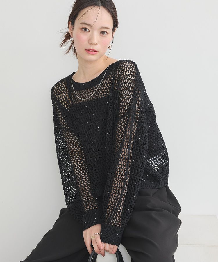 earth music&ecology「スパンコールメッシュニットプルオーバー」|ニット・セーター|