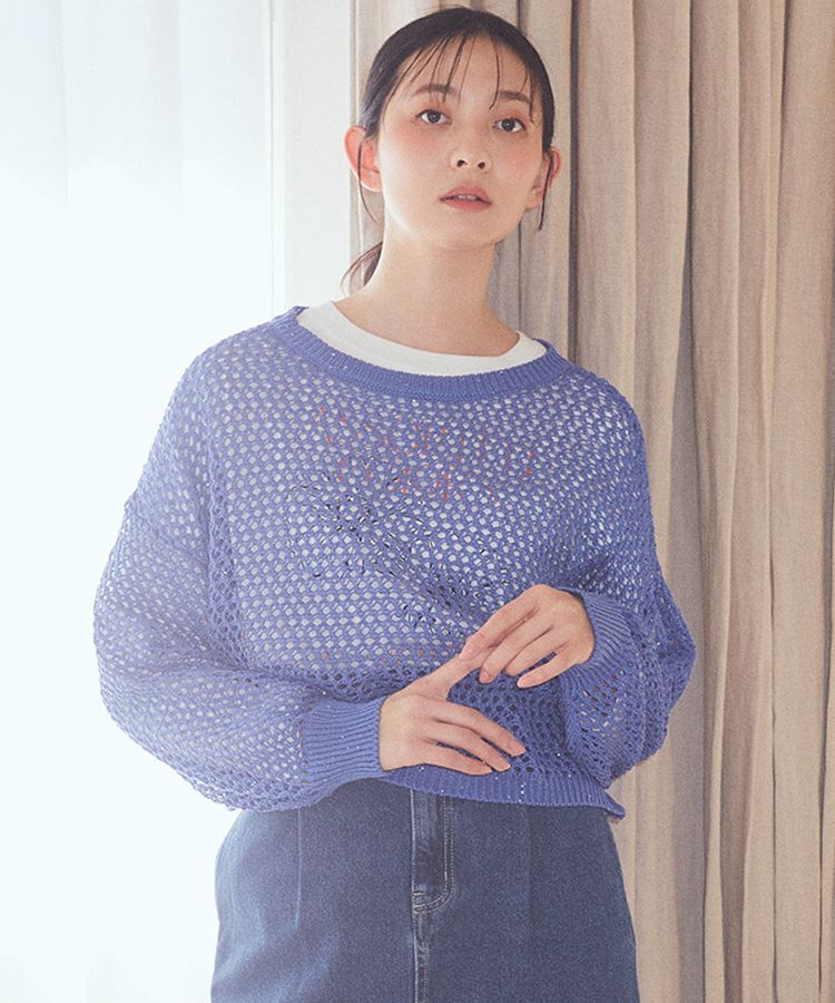 earth music&ecology「スパンコールメッシュニットプルオーバー」|ニット・セーター|
