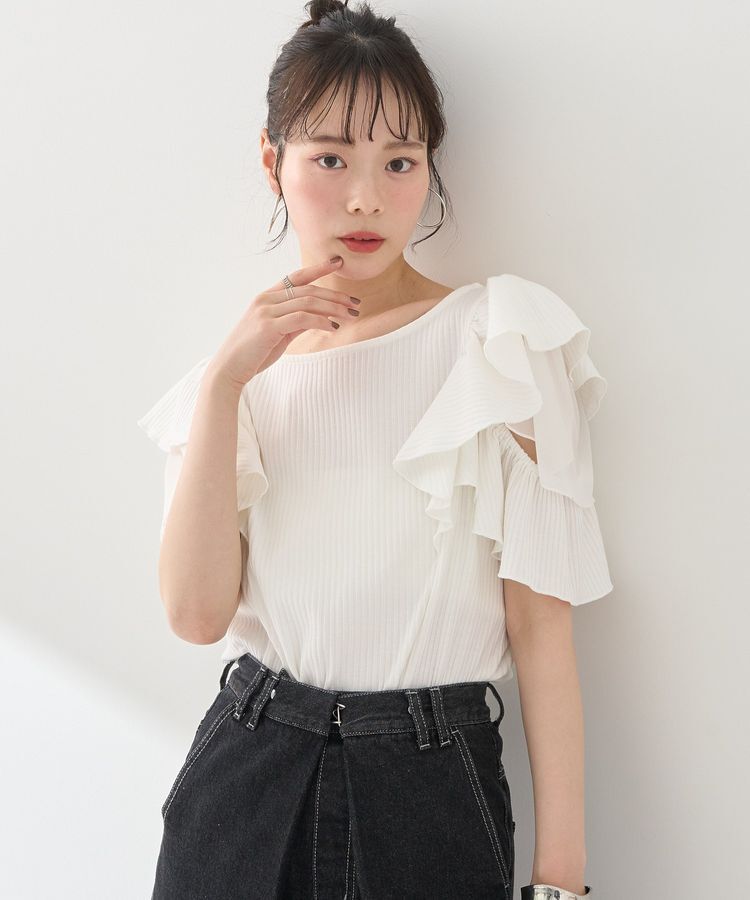 earth music&ecology「袖フリルデザインプルオーバー」|Tシャツ・カットソー|Ivory