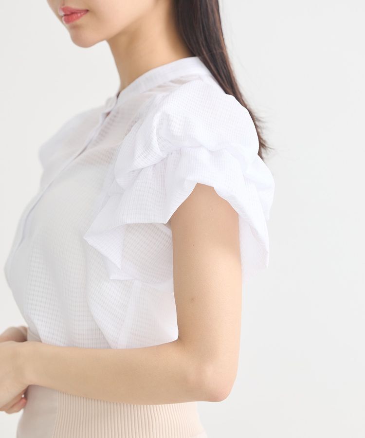 earth music&ecology「ミニチェックバルーンスリーブブラウス」|シャツ・ブラウス|