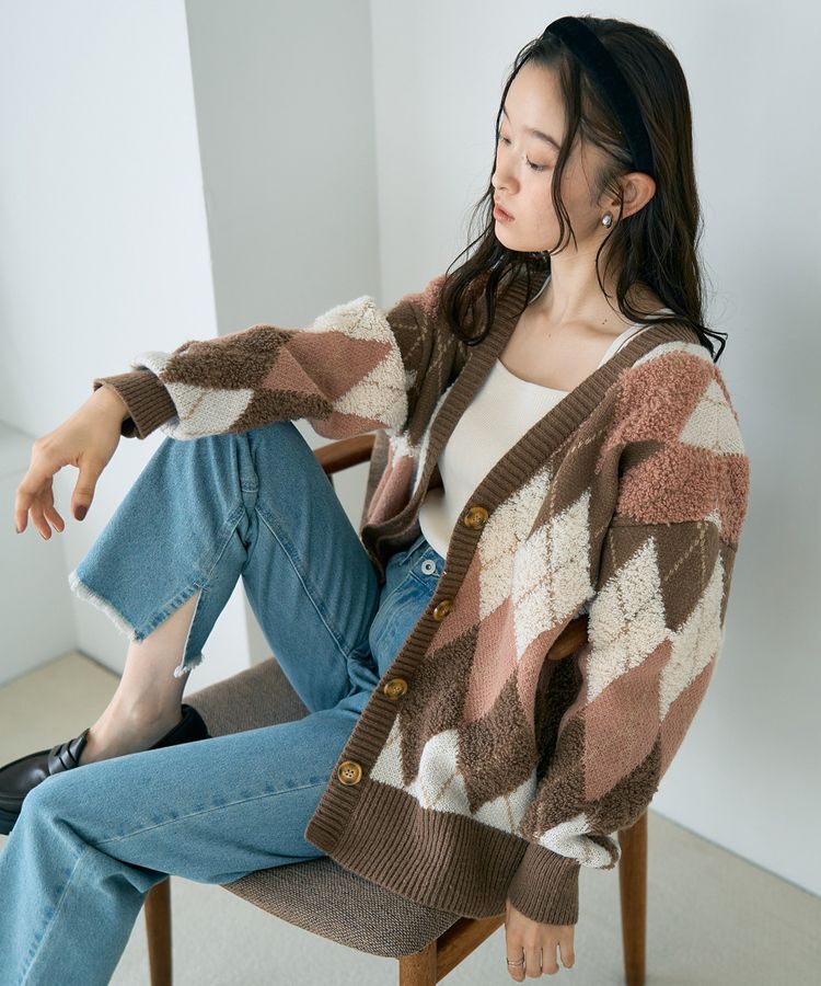 earth music&ecology「ループ編みアーガイルカーディガン」|カーディガン|