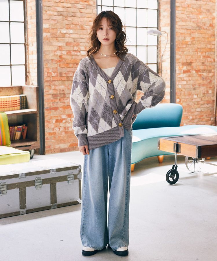 earth music&ecology「ループ編みアーガイルカーディガン」|カーディガン|