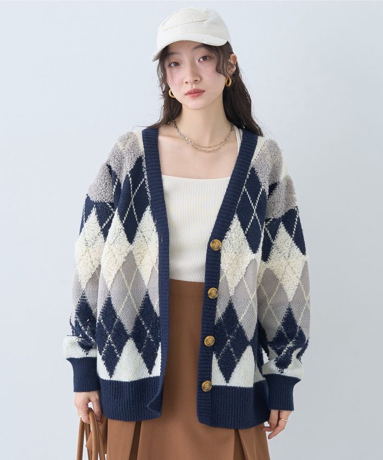 earth music&ecology「ループ編みアーガイルカーディガン」|カーディガン|