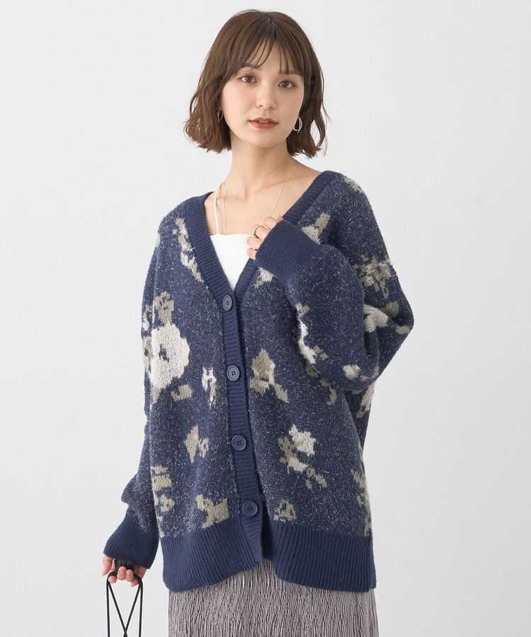 earth music&ecology「フラワージャガードラメシャギーカーディガン」|カーディガン|
