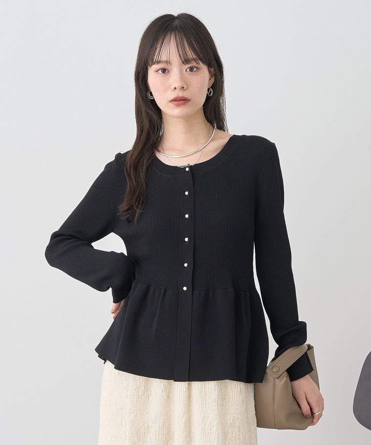earth music&ecology「ペプラムニットカーディガン」|カーディガン|Black