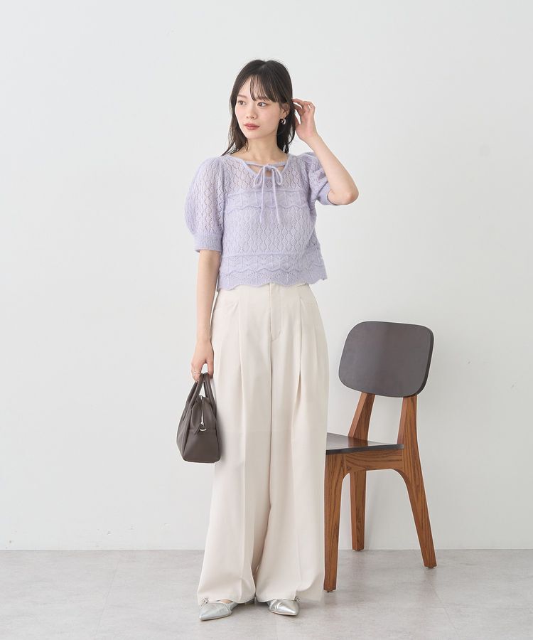 earth music&ecology「キャットヤーン透かし編みニットプルオーバー」|ニット・セーター|