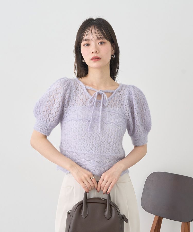 earth music&ecology「キャットヤーン透かし編みニットプルオーバー」|ニット・セーター|