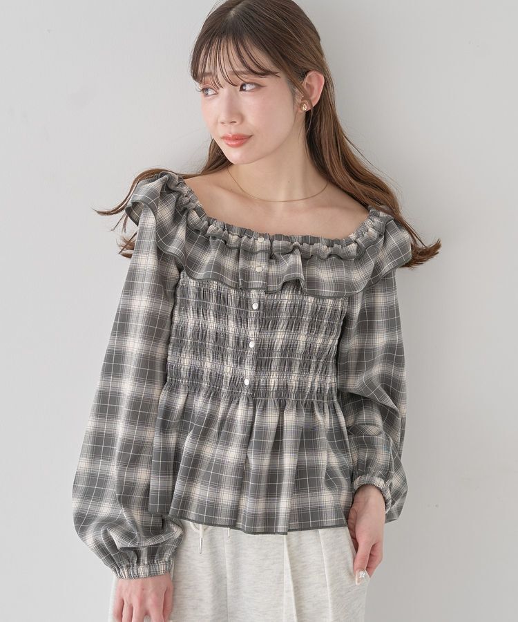earth music&ecology「チェックシャーリングブラウス」|シャツ・ブラウス|