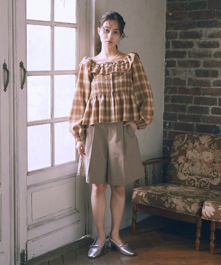 earth music&ecology「チェックシャーリングブラウス」|シャツ・ブラウス|