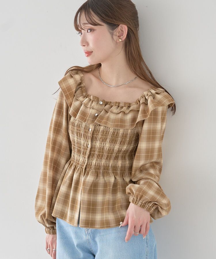 earth music&ecology「チェックシャーリングブラウス」|シャツ・ブラウス|Camel