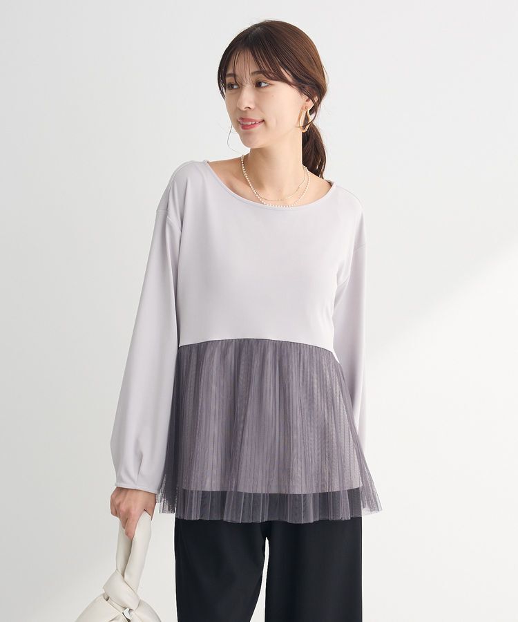 Green Parks「プリーツチュールドッキングプルオーバー」|Tシャツ・カットソー|Gray