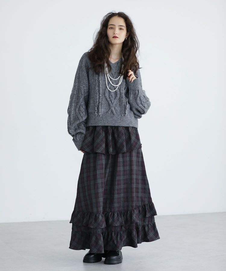 Green Parks「■ESCAR チェックペプラムフレアスカート」|フレア|