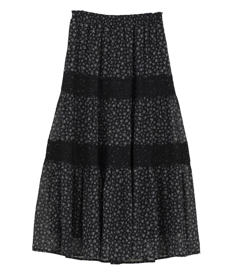 Green Parks「レースドッキング花柄ティアードスカート」|フレア|
