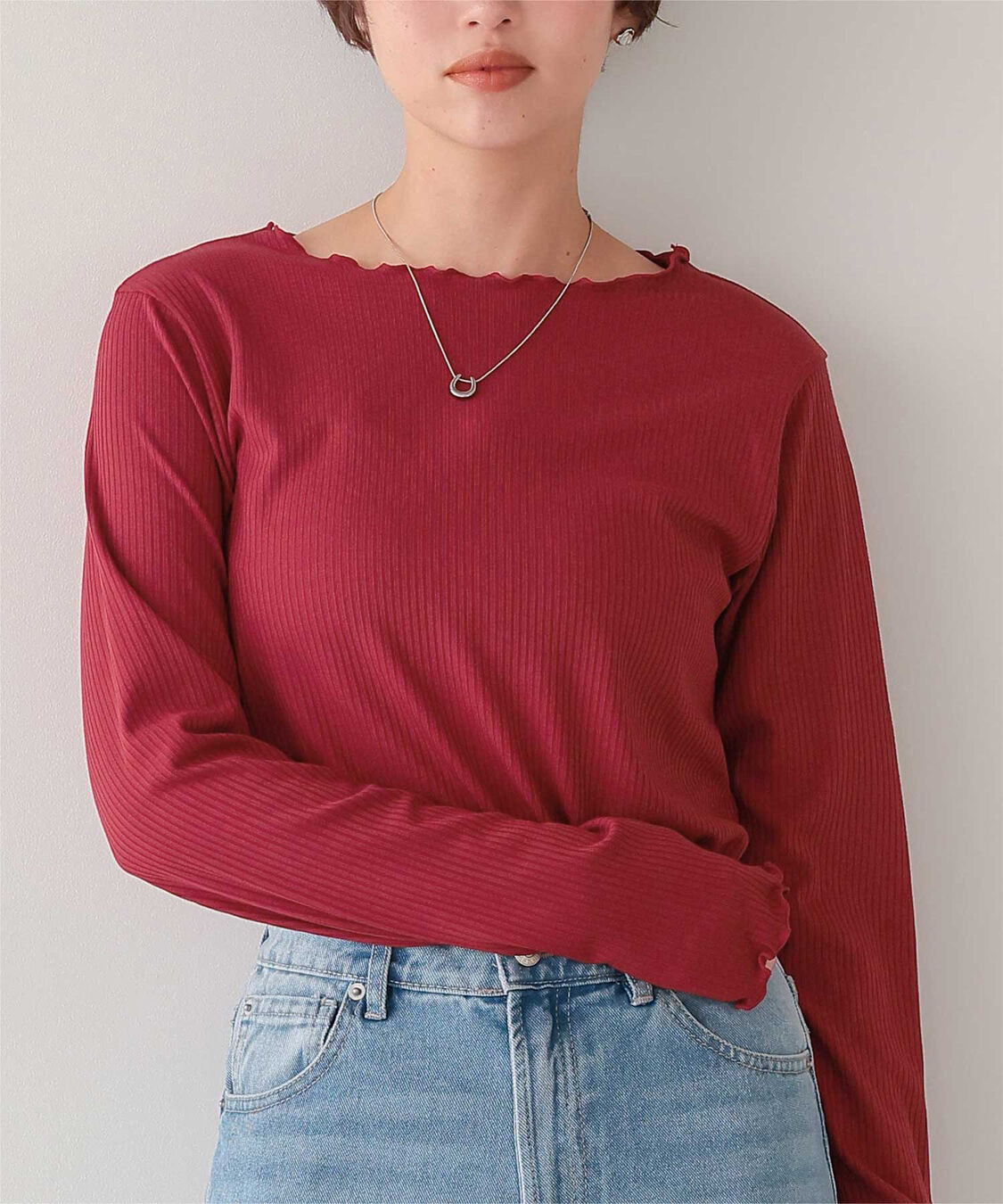 titivate「リブカットソーメローデザイントップス」|Tシャツ・カットソー|レッド