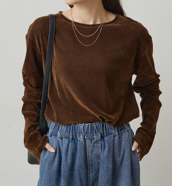  「【リバイバル】ナイロンチュールベロアクルーネックカットソー」|プルオーバー|ブラウン
