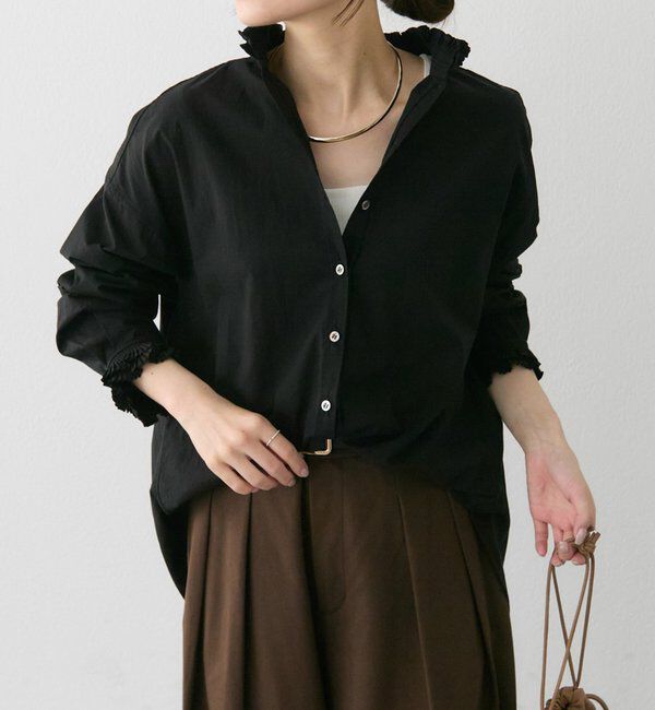  「襟袖プリーツブラウス」|シャツ・ブラウス|ブラック