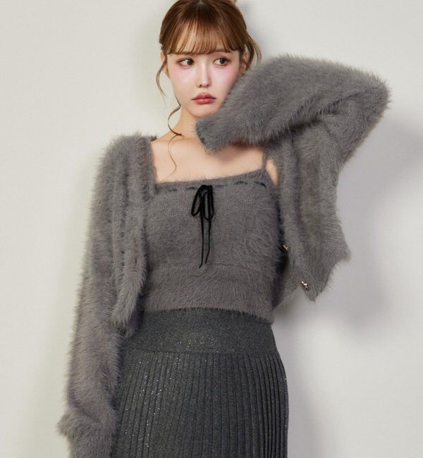  「milkyフェザーショートカーデ」|ニット・セーター|グレー