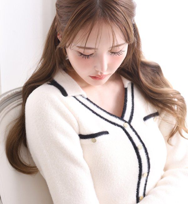  「襟付き配色ニットミニワンピース」|ワンピース|