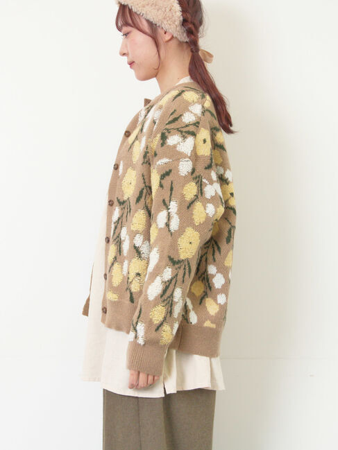 Samansa Mos2「ループ花柄ジャガードニットカーディガン」|カーディガン|