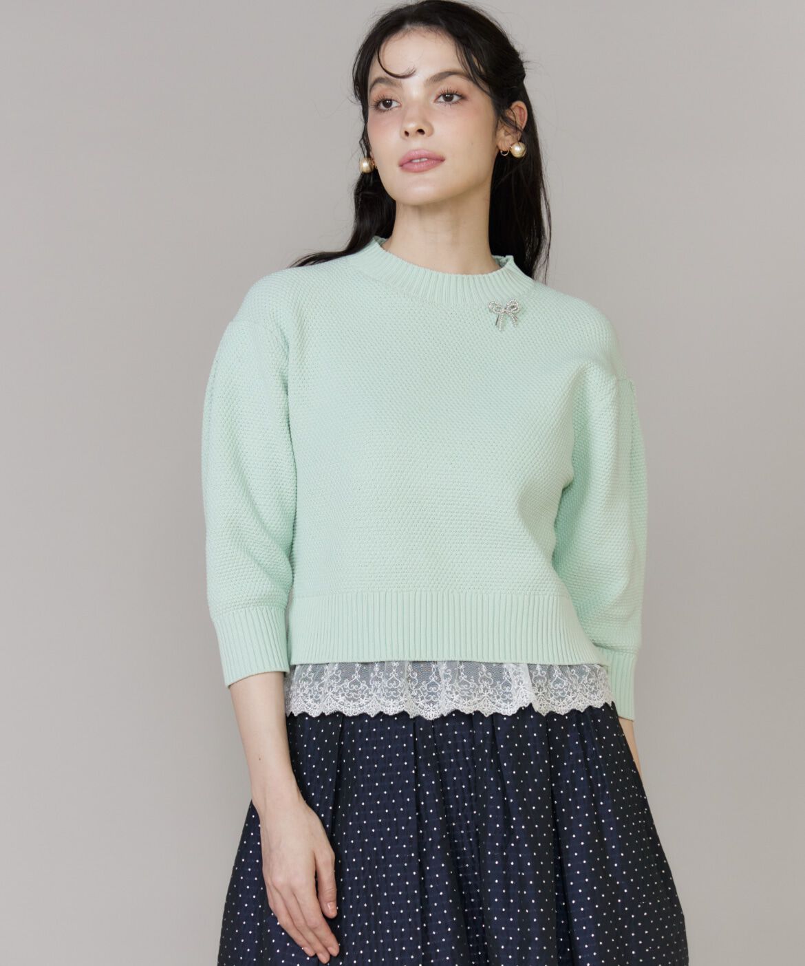 Maglie le cassetto「《大きいサイズ》レースドッキングコンパクトプルオーバー」|ニット・セーター|