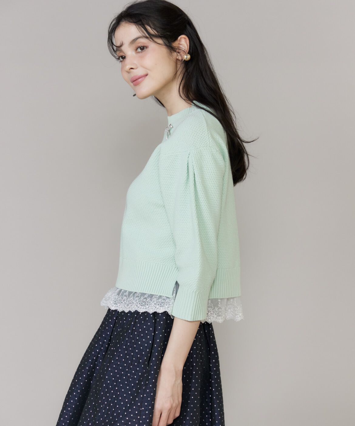 Maglie le cassetto「《大きいサイズ》レースドッキングコンパクトプルオーバー」|ニット・セーター|