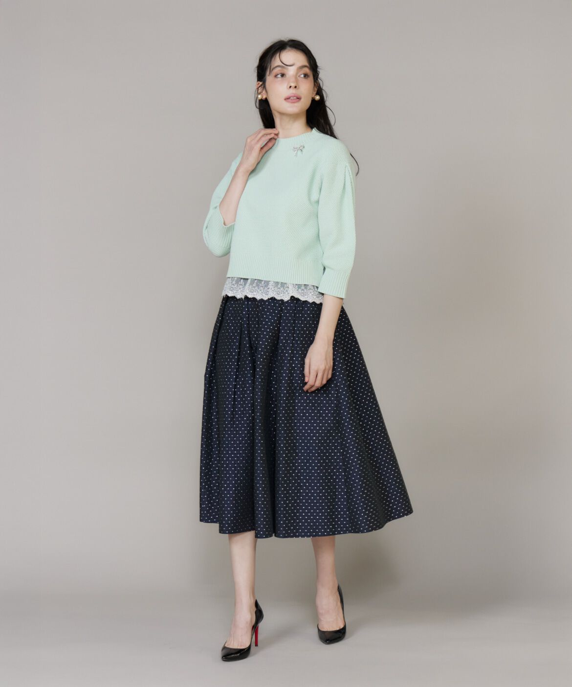 Maglie le cassetto「《大きいサイズ》レースドッキングコンパクトプルオーバー」|ニット・セーター|