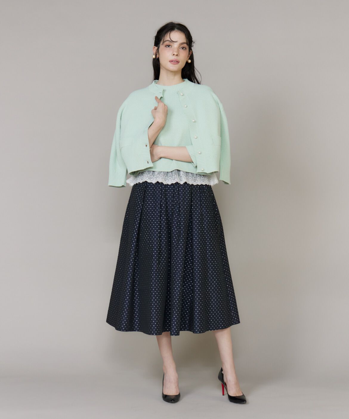 Maglie le cassetto「《大きいサイズ》レースドッキングコンパクトプルオーバー」|ニット・セーター|