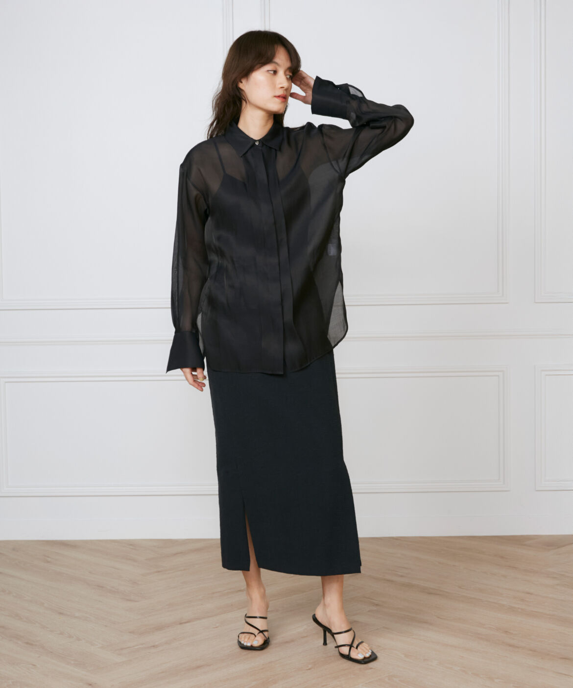 INED「《大きいサイズ》オーガンジーシャツ《la veille by SUPERIOR CLOSET》」|シャツ・ブラウス|