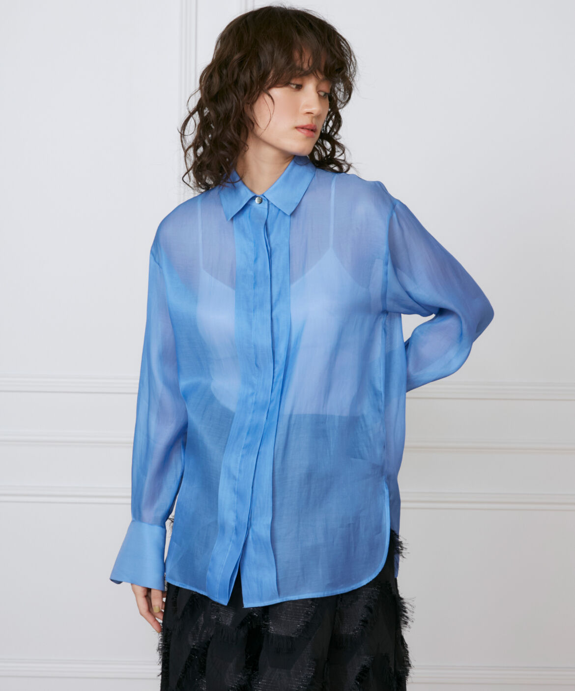 INED「《大きいサイズ》オーガンジーシャツ《la veille by SUPERIOR CLOSET》」|シャツ・ブラウス|