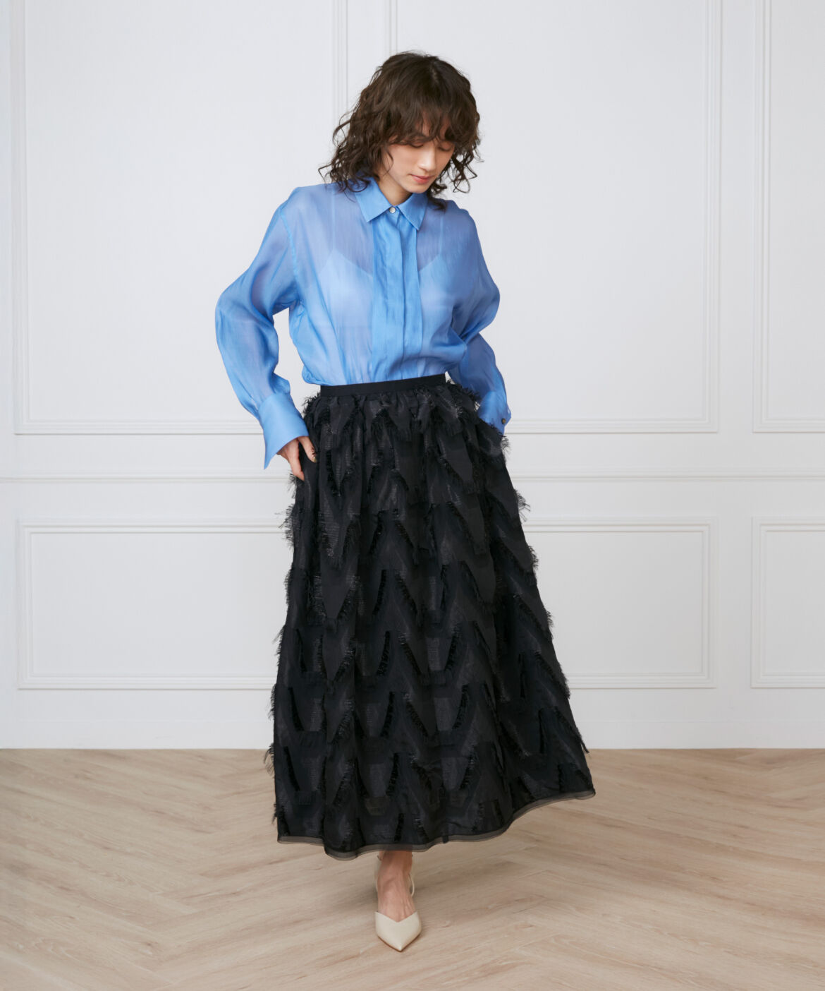 INED「《大きいサイズ》オーガンジーシャツ《la veille by SUPERIOR CLOSET》」|シャツ・ブラウス|